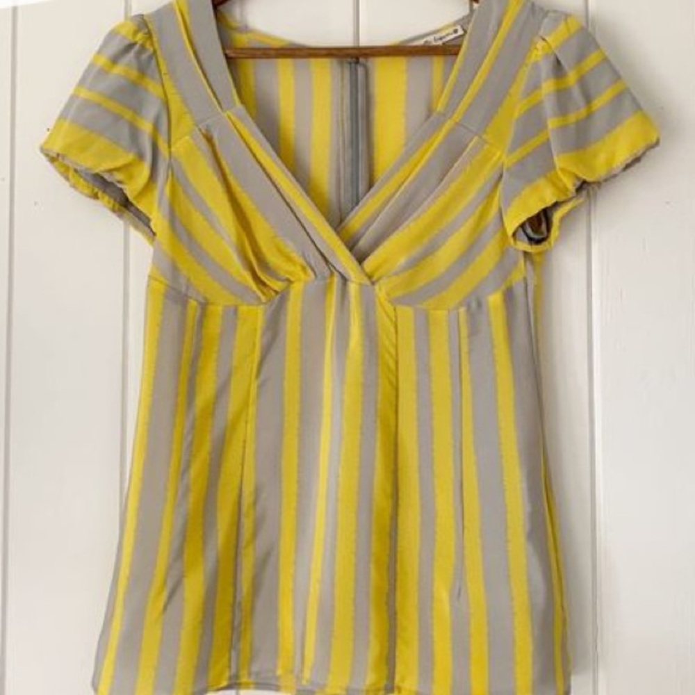 Nanette Lepore Striped Silk Cap Sleeve Gesture Top